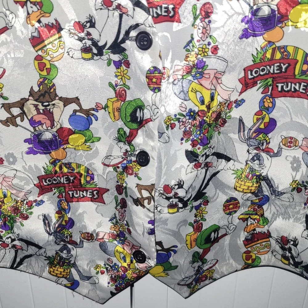 Looney Tunes Easter Vest‎ Bugs Bunny Daffy Duck Tweety Vintage 90s osfm large - Picture 4 of 8